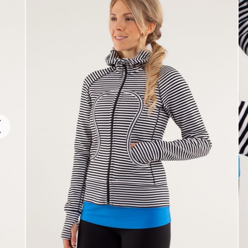 Lululemon Scuba Hoodie Stretch Classic Stripe Printed White Black size 8 medium